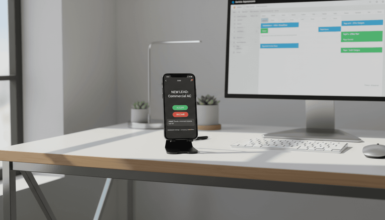 HVAC contractor workspace showing automated call and appointment management system