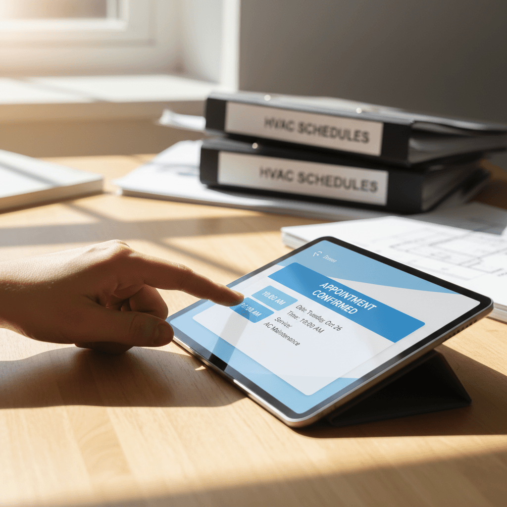 Customer selecting appointment time on tablet calendar