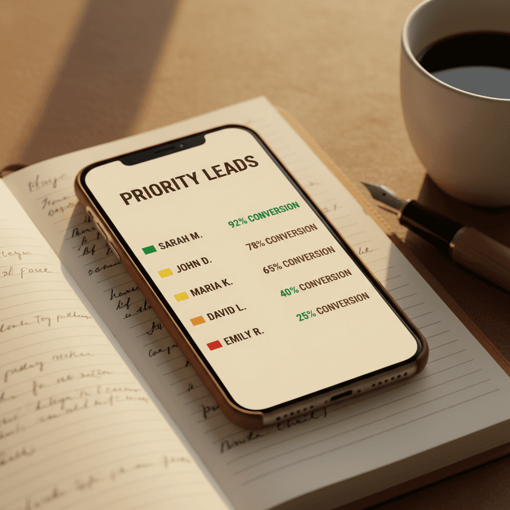 Lead priority ranking on phone with color-coded scoring