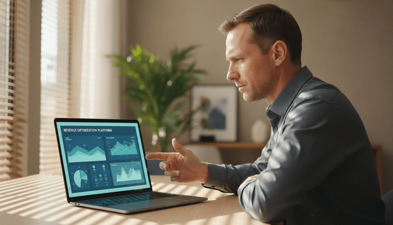 Install Anchor team member reviewing AI automation dashboard on laptop